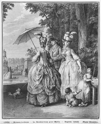 The rendezvous for Marly, engraved by Carl Guttenberg by Jean Michel the Younger Moreau